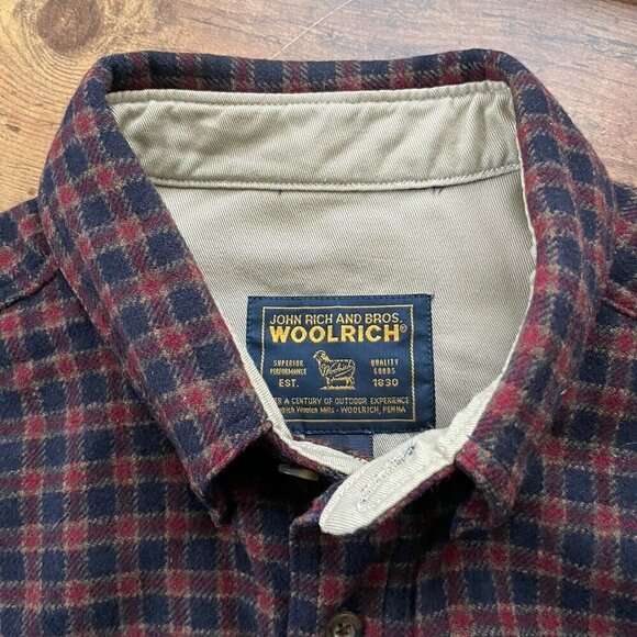 Vintage Woolrich Mens Shirt XL Navy Blue Brown Plaid Wool Button Down Cabincore - Picture 7 of 9